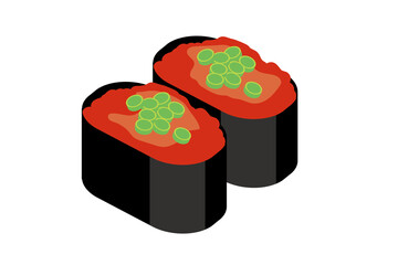 主線アリ　シンプル漫画　寿司・鮨のイラスト｜ネギトロ鮪マグロの握り寿司のイラスト