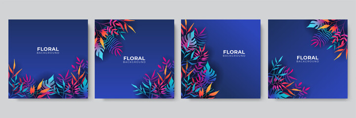 Trendy abstract square art templates with floral and geometric elements. Suitable for social media posts, mobile apps, banners design and web/internet ads. Fashion backgrounds.