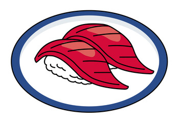 お皿　主線アリ　シンプル漫画　寿司・鮨のイラスト｜鮪マグロ赤身の握り寿司のイラスト