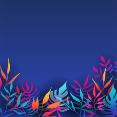 Floral background vector. Vibrant gradient color texture, flower and botanical leaves hand drawing. Abstract art design for wallpaper, wall arts, cover, wedding and invite card.