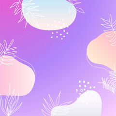 Floral background vector. Vibrant gradient color texture, flower and botanical leaves hand drawing. Abstract art design for wallpaper, wall arts, cover, wedding and invite card.