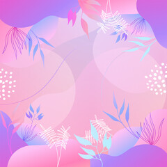 Abstract organic floral, leaves, liquid, wave minimalist background with colorful gradient vivid vibrant color. Good for greeting cards, invitations, flyers and social media template.