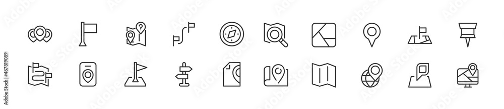 Poster set of simple location line icons.