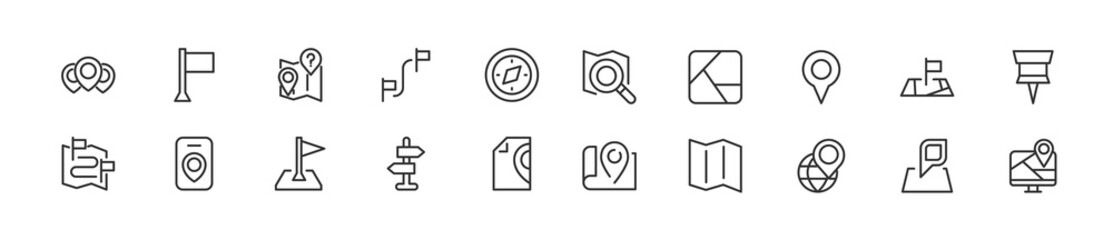 Set of simple location line icons.
