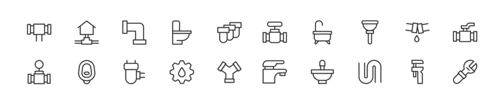 Editable vector pack of plumbing line icons.