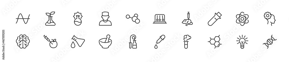 Poster linear icon set of lab.