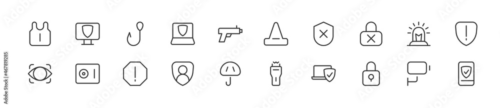 Poster editable vector pack of secure line icons.