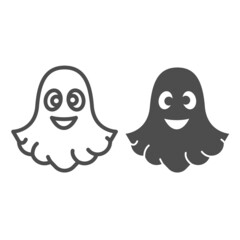 Ghost, halloween, spirit, funny, cute, spook line and solid icon, halloween concept, specter vector sign on white background, outline style icon for mobile concept and web design. Vector graphics.