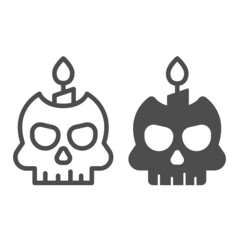 Skull with candle, halloween spooky candlestick line and solid icon, halloween concept, deco vector sign on white background, outline style icon for mobile concept and web design. Vector graphics.