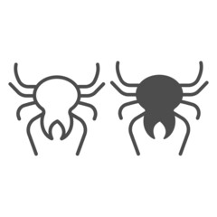 Spider, halloween spooky decoration, mite, bug line and solid icon, halloween concept, insect vector sign on white background, outline style icon for mobile concept and web design. Vector graphics.