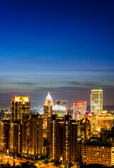 Night view of Taipei modern buildings from the top of the Xiangshan mountain in Taipei, Taiwan.
