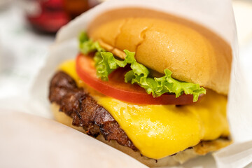 cheese burger at the restaurant