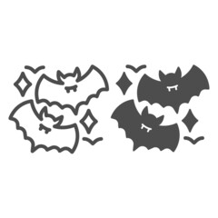 Two bat and stars, vampire, halloween line and solid icon, halloween concept, horror night vector sign on white background, outline style icon for mobile concept and web design. Vector graphics.