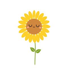 Sleeping sunflower cartoon isolated on white background vector.