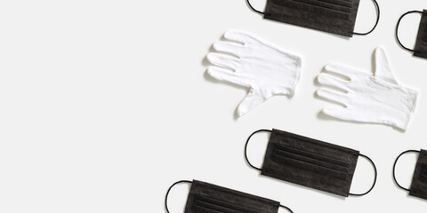 Coronavirus prevention medical surgical masks, clothes cloves for hand hygiene Personal protective equipment.