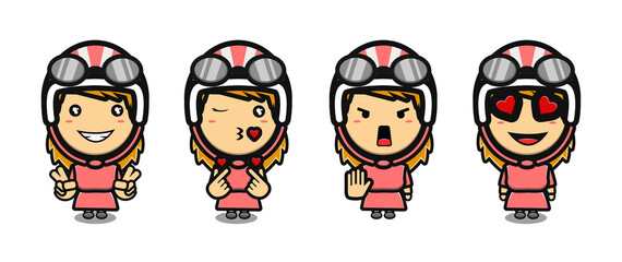 set of cute rider girl cartoon