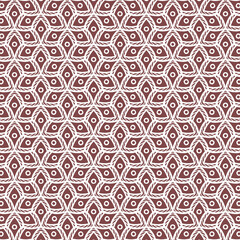 Seamless pattern of abstract cube shape, with small round shape, white line on color background.