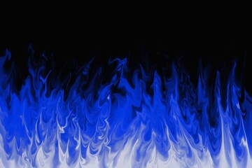 Blue flames burn on a black background.