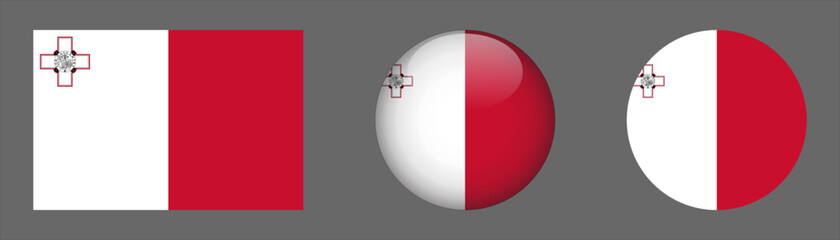 Malta flag set collection button flat rounded icon