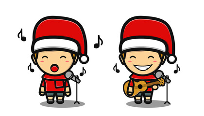 cute boy playing music in christmas