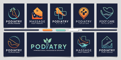 Set bundle of podiatry foot therapy logo with creative element Premium Vector