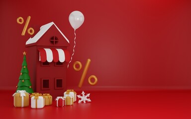 3d rendering of christmas or winter sale background with copy space area