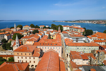 Fototapeta na wymiar Aerial view of the red tile rooftops of Old Town Zadar