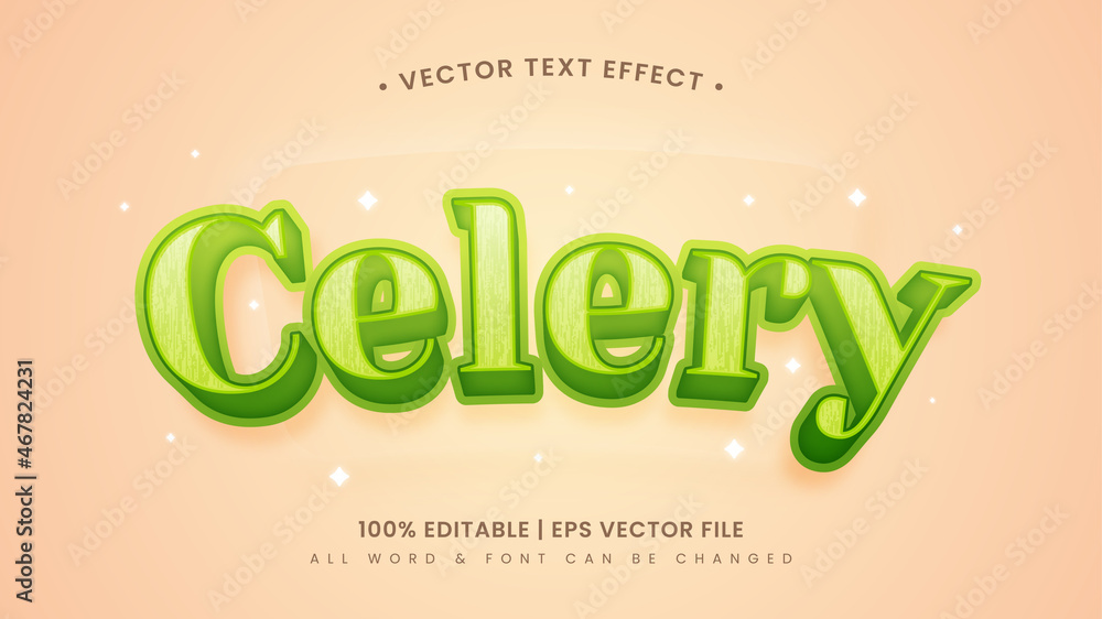 Aufkleber celery vegetable 3d text style effect. editable illustrator text style.