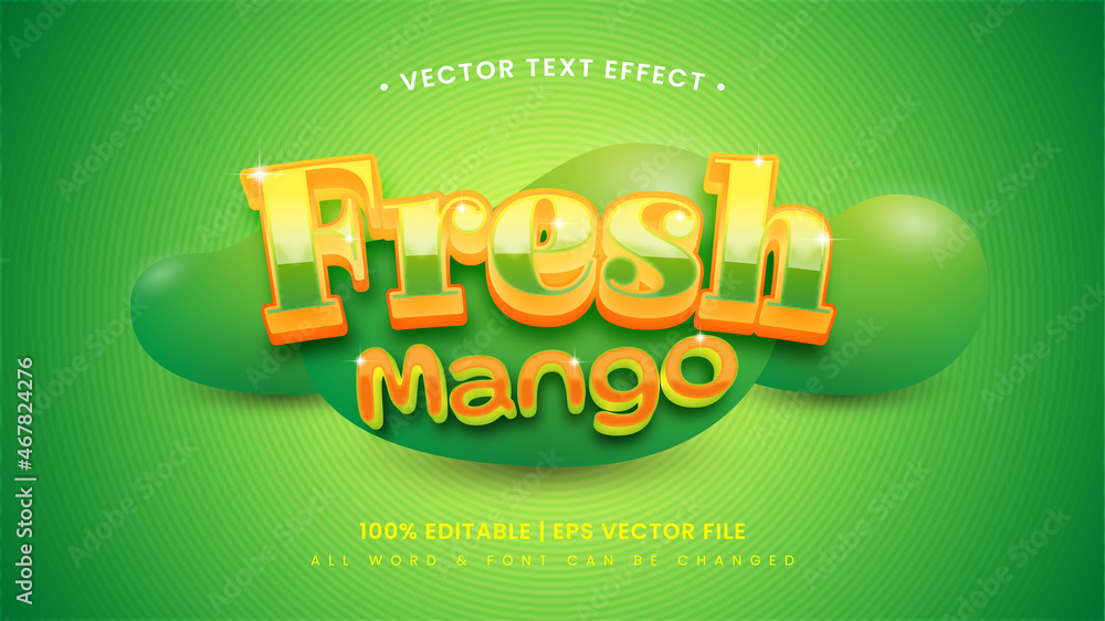 Poster fresh mango 3d text style effect. editable illustrator text style.