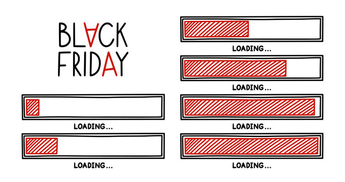 Weekend loading bar. Infographics design element with status of sale start. Hand drawn vector illustration isolated in white background