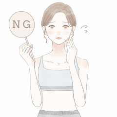 NGサインを出すスポーツウェアを着た女性