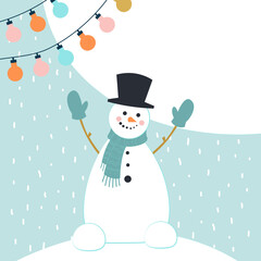 Vector illustration, snowman with empty space for font.Suitable for design of posters, cards, invitations, prints, flyer, banner. 