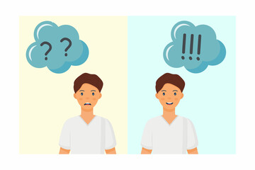 Learning and Growing Children. A Cute boy thinking. Think not, do not understand, Think out. 