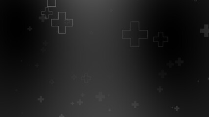 Medical health cross neon light shapes pattern on black background. Abstract healthcare with coronavirus infected deaths case concept.