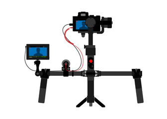 Mirrorless camera on 3-axis Gimbal with Monitor and Mic. DSLR Camera with accessories for video Production and Live Streaming.