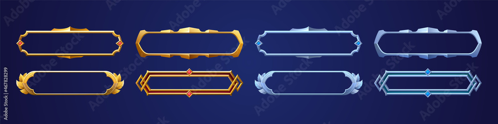 Poster empty rectangle frames in medieval style for game ui design. vector cartoon set of user interface el