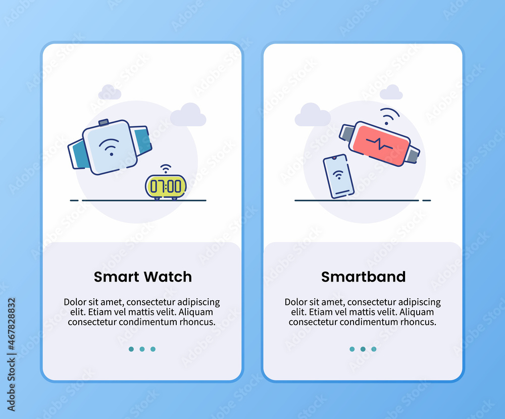 Poster smart watch and smart band onboarding template for mobile ui app design