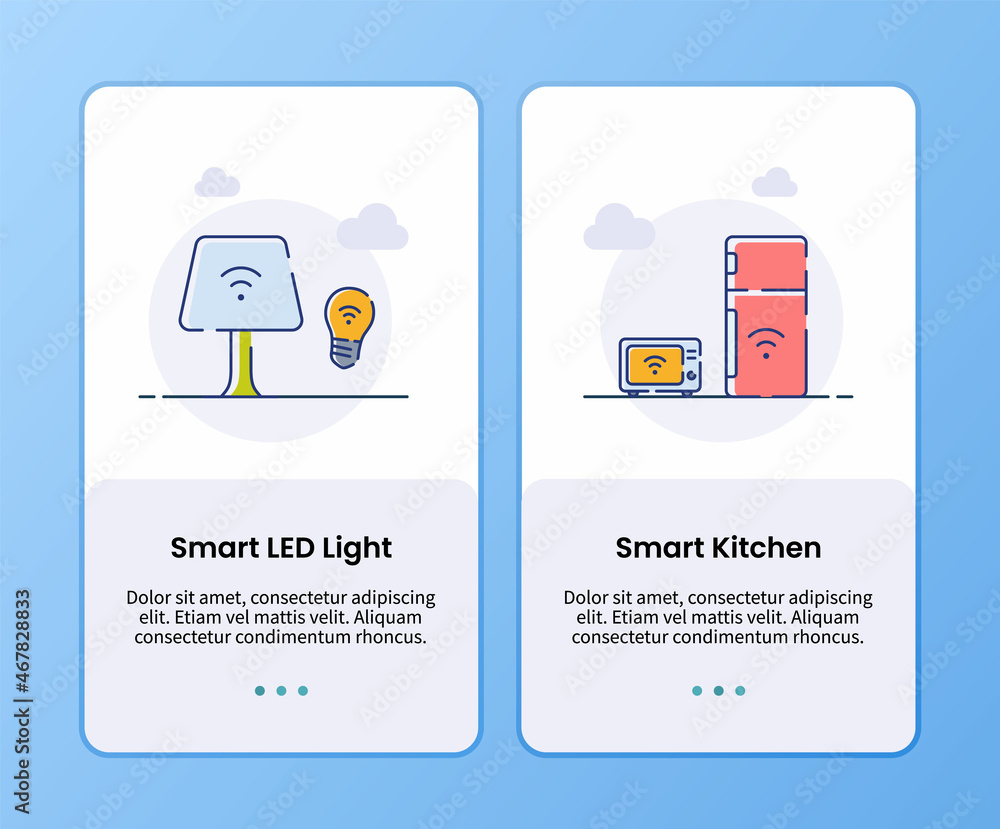 Aufkleber smart led light and smart kitchen onboarding template for mobile ui app design