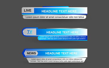 Fototapeta premium Set collection vector of Broadcast News Lower Thirds Template layout design banner for bar Headline news title, sport game in Television, Video and Media Channel