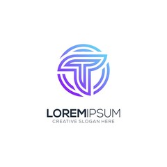 Fototapeta premium Modern Letter T logo technology gradient color