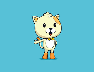 Cute cat cartoon character with happy face