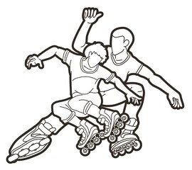 Fototapeta na wymiar Group of Roller blade Players Extreme Sport Cartoon Graphic Vector