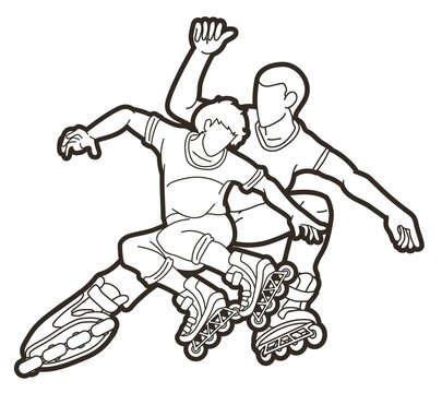 Group of Roller blade Players Extreme Sport Cartoon Graphic Vector