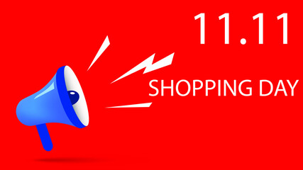 Red banner with the inscription shopping day 11.11. Vector illustration.