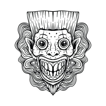 tattoo design hand drawn clown line art