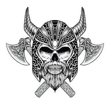 tattoo design skull viking valhalla black and white
