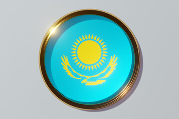 The national flag of Kazakhstan in the form of a round window. Flag in the shape of a circle. Country icon.