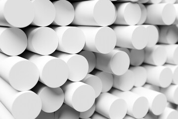 3d illustration of white tubes. Set of shapes on monocrome background, pattern. Geometry  background