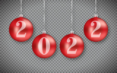 Happy new year 2022 realistic 3d christmas ball with transparent background
