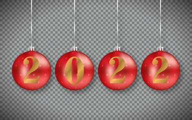 Happy new year 2022 realistic 3d christmas ball with transparent background